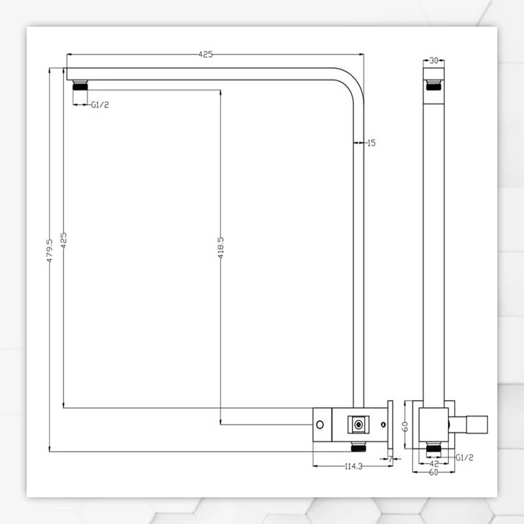 Double square half rail shower black