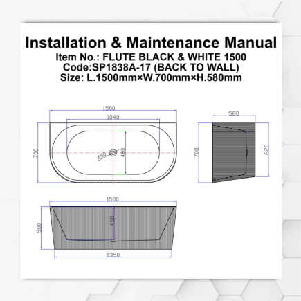 FLUTE BACK TO WALL BLACK 1500