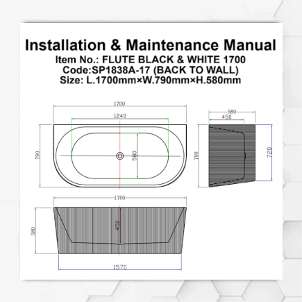 FLUTE BACK TO WALL BLACK 1700