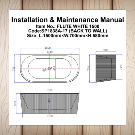 FLUTE BACK TO WALL WHITE 1500