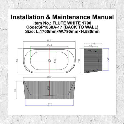 FLUTE BACK TO WALL WHITE 1700