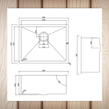 Single Bowl Black Square Sink