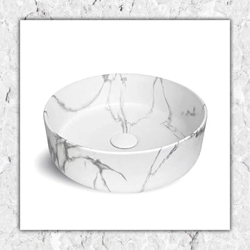 Luma white marble round basin