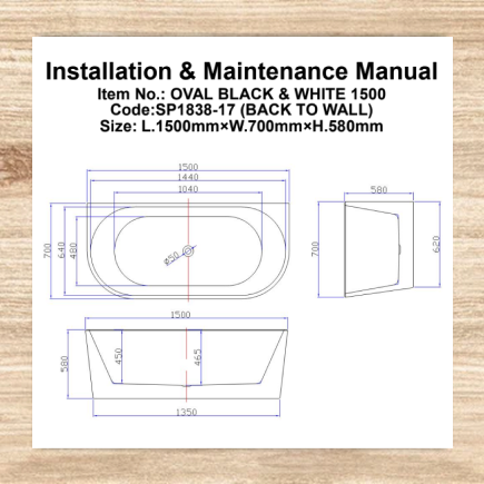 OVAL BACK TO WALL BLACK 1500
