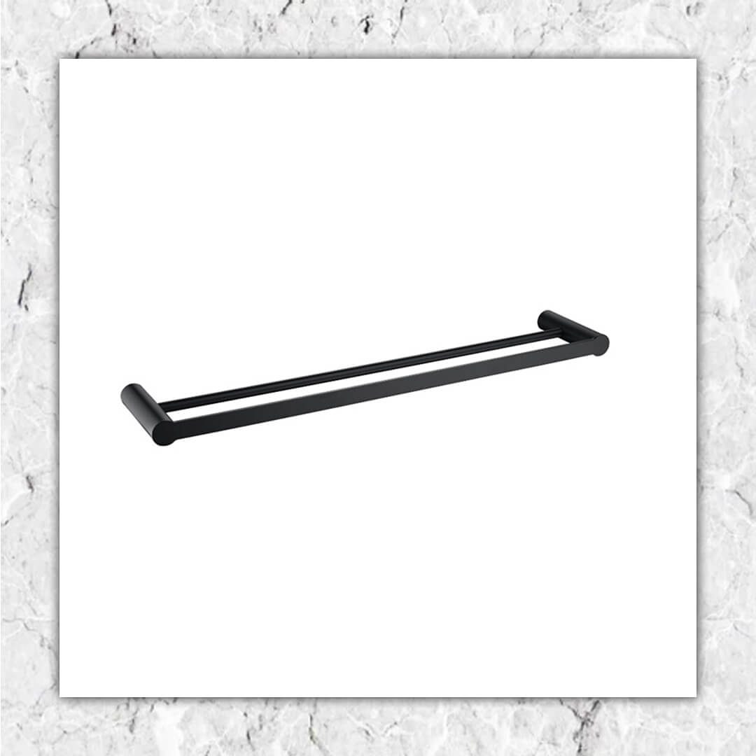Double Round Towel Rail Black