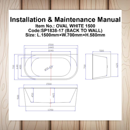 OVAL BACK TO WALL WHITE 1500